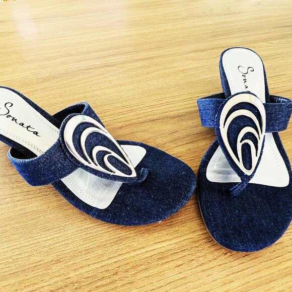 Sonata Denim Sandals with Silver Accent 6.5 - Picture 1 of 7